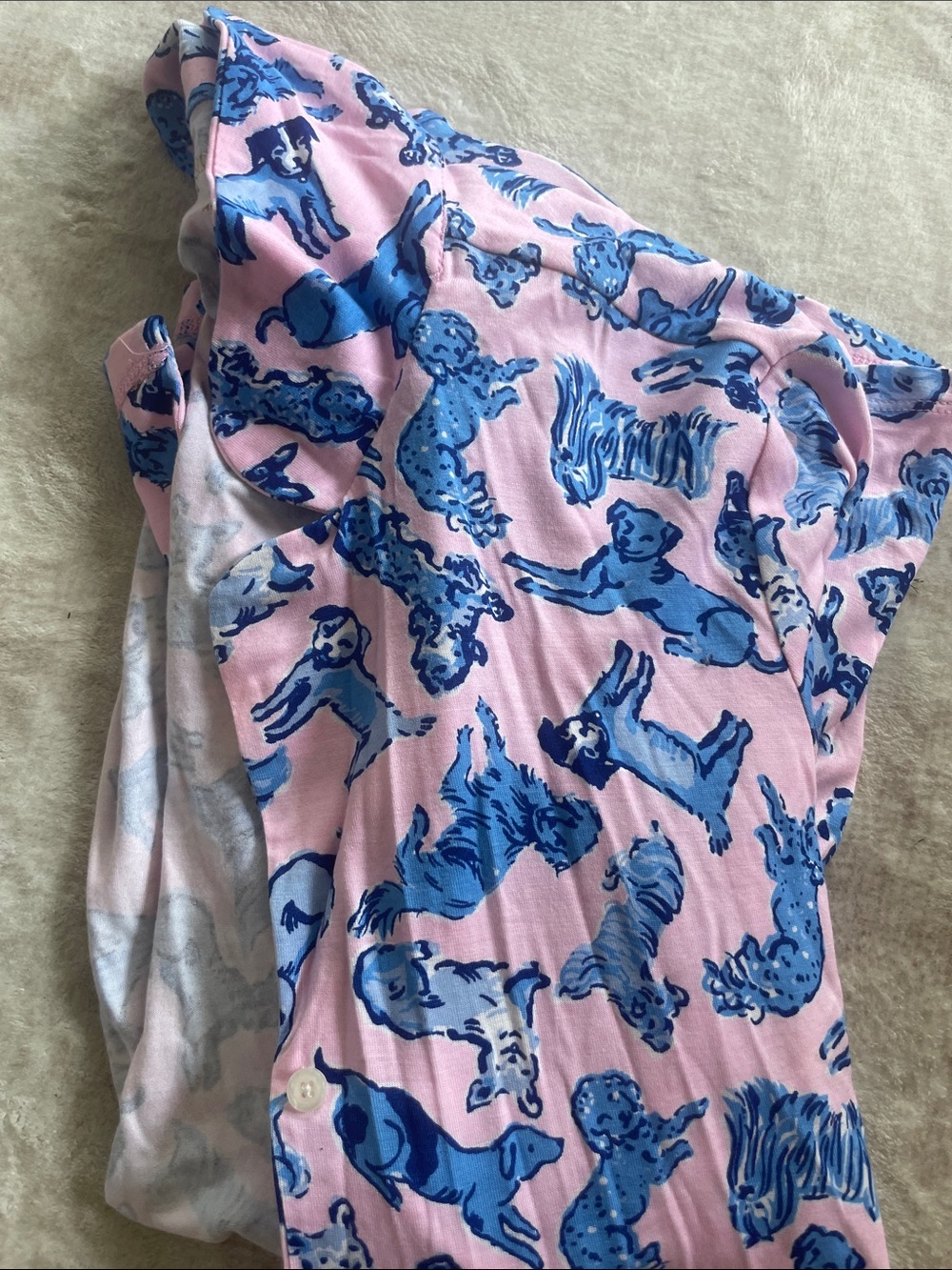 Pink & Blue Dog Print Top